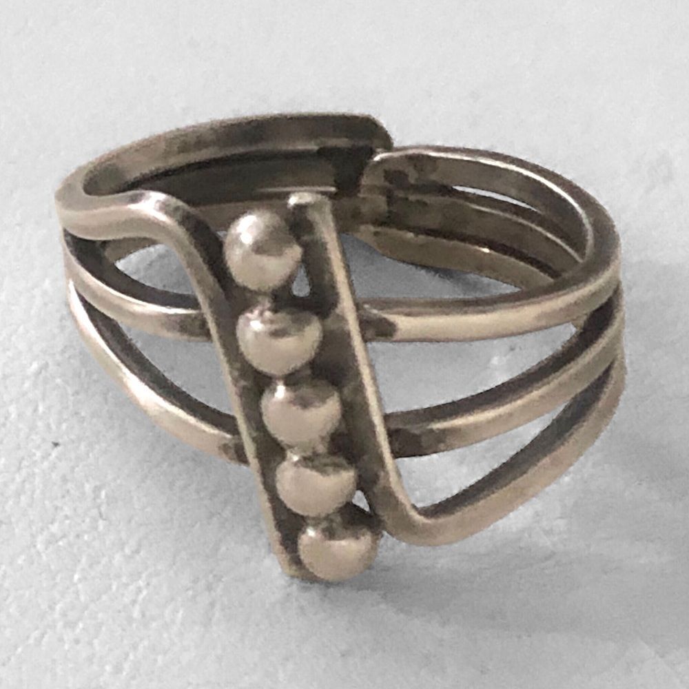 Modernist Vintage Geometric Stamped Sterling Silver 925 Ring Sz 6